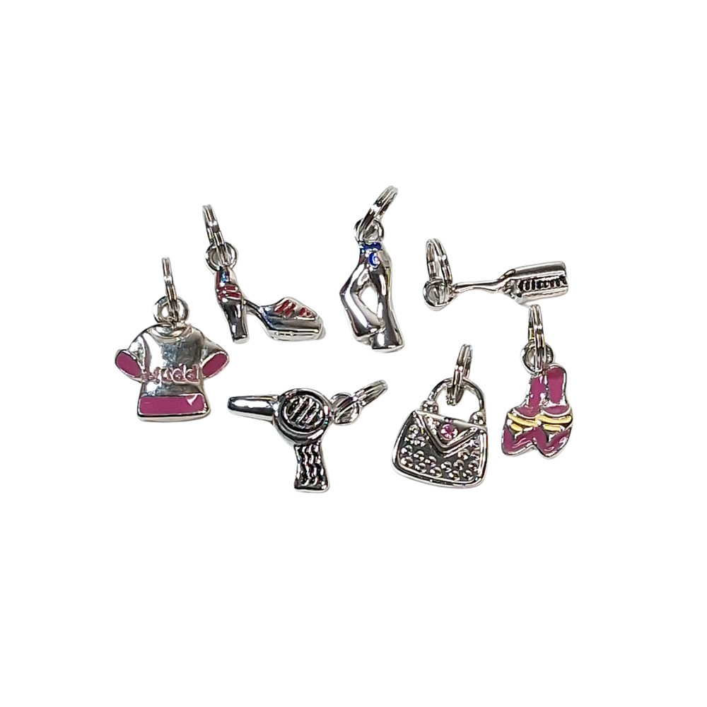 7 Miniature Silver Tone Women's Fashion Charms Bracelet Jewelry Accessories 1/2"
